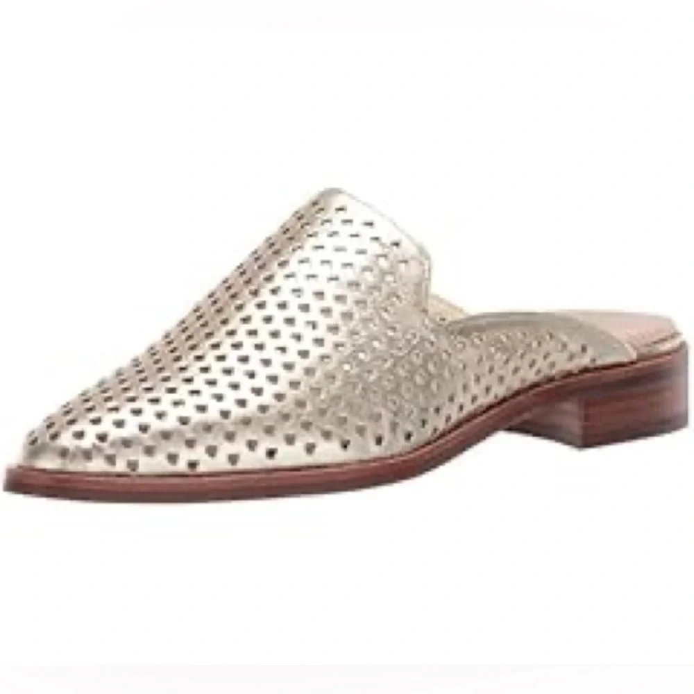 NEW Franco Sarto Aimee Gold Loafer Mule Slip On Eyelet Detail Comfort 7.5